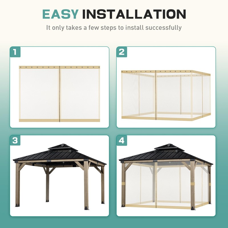 Aoodor Universal 12x12 ft Gazebo Mosquito Netting, Replacement 4-Panel Sidewalls