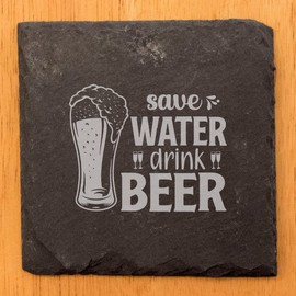 H2Nope! Save Water, Drink Beer Coasters (Funny) - Square Slate - set of 8