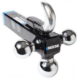REESE Towpower 7031400 Tri Ball Hitch with Hook, (1-7/8 Inch, 2 Inch, 2-5/16 Inch Chrome Trailer Hitch Balls), Fits 2 Inch Receiver Square, 10,000 lbs. Capacity.