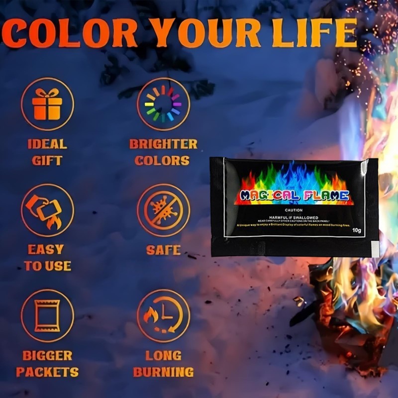 5PCS Fire Colour Changing Powder,Magical Flames,Magic Campfire Flam,Long-Lasting Fire Colour