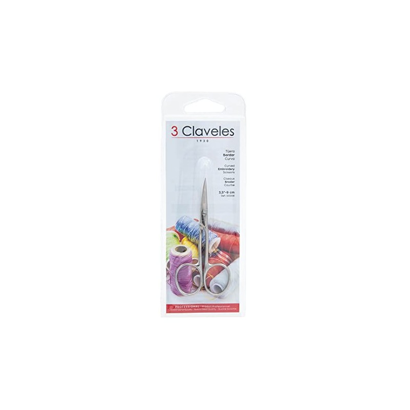 3 Carnations, Silver, 9 cm (3.5") Curved Embroidery Scissors 3.5",