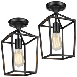 Farmhouse Semi Flush Mount Ceiling Light Fixtures for Hallway, Rustic Close to Ceiling Light for Entryway Kitchen Island, Industrial Black Ceiling Lighting for Foyer Dining Room Laundry Porch, 2 Packs