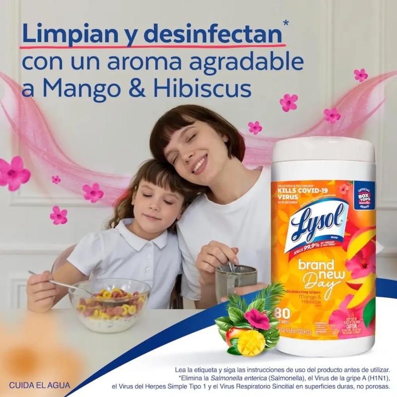 Lysol® Toallitas Desinfectantes Superficies Mango & Hibiscus 80pz
