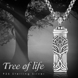 KINGWHYTE Ash Necklace 925 Sterling Silver Urn Necklaces for Ashes Pendant Keepsake Jewellery for Men Women Dog, Sterling Silver, No Gemstone