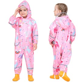 Fewlby Rain Suit Kids Puddle Suit, Boys Girls Waterproof Suit Toddler All in One Waterproof Overall Muddy Suit Cartoon Rainbow Raincoat Rain Wear, XXL Size 8-10 Years
