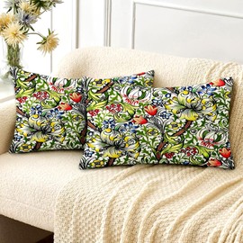 Outdoor Cushion Covers Rectangle Long Oblong Bright Flower Garden Decor Bench Couch Outdoor Cushions Furniture William Morris Decorations Double Sided 30x50cm Set of 2 Throw Pillow Case Home Sofa