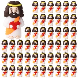 Lyreh Pack of 50 Small Jesus Statue with Red Heart, Miniature Easter Decoration Made of PVC Material, Mini Valentine's Day, Jesus Decor for Easter, Valentine's Day, Guest Gift and Decoration (Orange)
