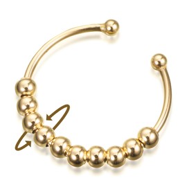 S925 Silver Anti-Stress Ring, Adjustable, Anxiety Ring Silver with Pearls, Women Anti-Stress Rings, Relief from Anxiety, Fidget Ring, Open Stress Rings, Anxiety Ring, Jewellery for Women (Gold 2),