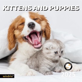 2025 Wall Calendar,Calendar 2025, November 2024 - December 2025, Wall Calendar Kittens and Puppies, 12" x 24" Opened,Full Page Months Thick & Sturdy Paper for Calendar Organizing & Planning