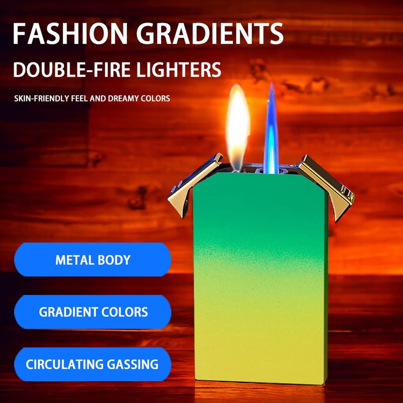 Green Butane Torch Lighter - Dual Flame, Jet Torch, Windproof,