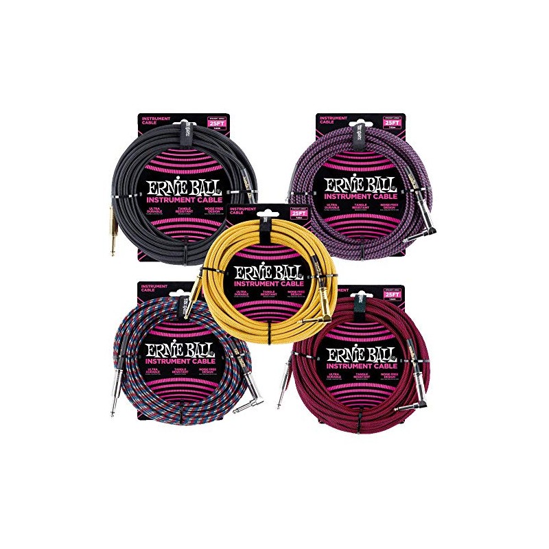 Ernie Ball - Cable trenzado para instrumentos, recto/acodado, 7,6 m,