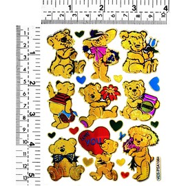 Stickers Pack 10 Sheets Lovely Gold Teddy Bear Red Hearts Valentine Cartoon Stickers Craft Scrapbooking Book Album Card Diary Calendars Planner Decoration Art Decal for Kid and Adult (09)