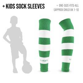 Lion Sportswear Kids/Youth Soccer Sock Sleeves To Accompany Grip Socks - Fits Over Calf/Shin Guards - Variety Of Colors To Match Your Team Uniform - Green/White