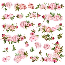 MEFOSS Watercolor Bouquet Peony Wall Decal Flowers Floral Peonies Wall Stickers Peel and Stick Wall Art Decals for Girls Bedroom Living Room Dresser Wedding Party Decorations Removable