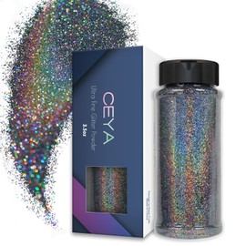 Ceya 3.8oz/ 110g Holographic Ultra Fine Glitter Powder Laser Silver Grey Glitter 1/128”0.008”0.2mm for Slime Epoxy Resin Craft Tumbler Jewelry Nail Art Festival Makeup Scrapbook Painting Wedding Cards