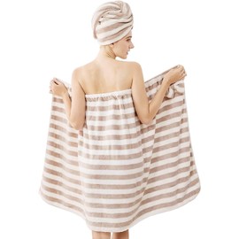 Towel Wrap for Women Plus Size (XXL-XXXXL),H HomeZzz Women Shower Wrap Lightweight Spa Bathrobe Comfortable Bath Towels Body Wrap Adjustable + Hair Drying Towel Set