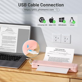 Phomemo P831 Portable Printers Wireless for Travel - 300 DPI Bluetooth Thermal Printer Support 8.5x11 US Letter & A4 Regular Copy Paper, Inkless Printer Compatible with Mobile & Laptop for Home Office