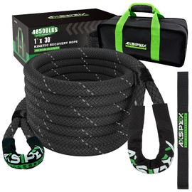AXSIPEIX 1"×30ft Kinetic Recovery Rope (48,500lbs) Heavy Duty Offroad Kinetic Rope for UTV, ATV, Truck, Car (Black).