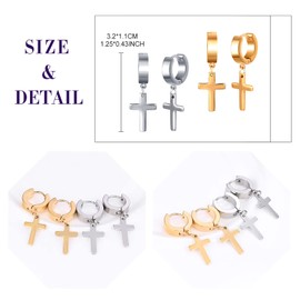Feilok 2/3 Pairs of Hoop Earrings for Men Women Stainless Steel Stud Earrings Huggie Earrings Set Cross Hinged Cross Earrings Dangle Folding Earrings, Stainless Steel