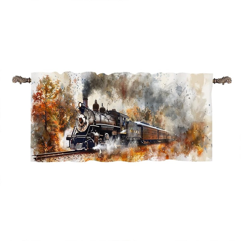 HDESDIS 1 Panel Retro Rustic Train Kitchen Valance Curtains for