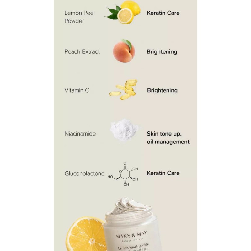 Mary&may Lemon Niacinamide Glow Wash Off Pack 125g K-beauty
