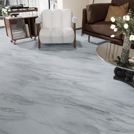 VaryStyle 6-Sheet Vinyl Flooring Grey/White Marble Peel and Stick Floor Tiles Waterproof Bathroom Flooring Tile 12"x12" Temporary Self Adhesive Sticky Floor Tile Stick on Flooring for Kitchen Bedroom