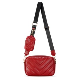 Herald Chevron Quilted Small Crossbody Bag with Coin Purse Pouch, Women Square Camera Side Shoulder 2 Size Handbags (Red)
