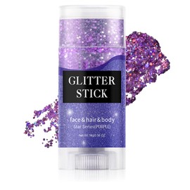 Purple Body & Face Glitter Stick,【Lightweight】【Long-Lasting】【Sparkling】 for Face Body Hair Eye Lip, Waterproof Festival Rave Mermaid Accessories Makeup for Women (03# Purple)