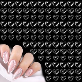 HINZIC 600pcs Transparent Heart Nail Charm 3D Mixed Size Cute Love Hearts Rhinestones Flat Resin Crystal Clear Diamonds Valentine Wedding Prom Nail Art Decoration Accessories for Women