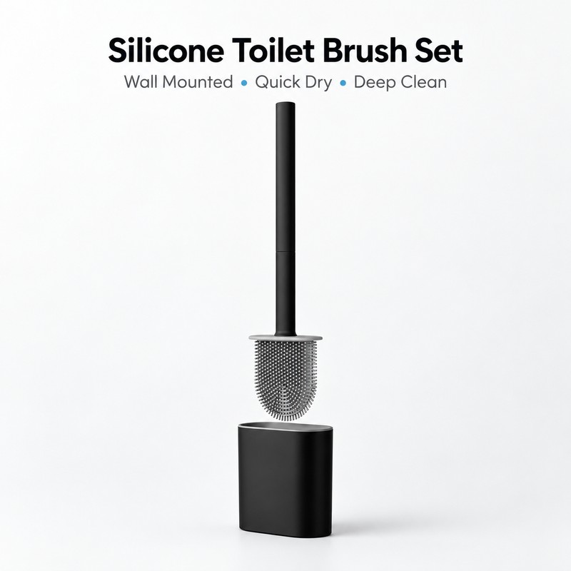 Wall Mounted Silicone Toilet Brush for Bathroom Cleaning – Flat