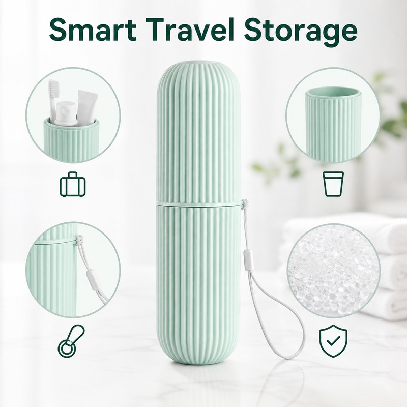 Portable Travel Toothbrush Holder with Cup - Compact Toothpaste Storage