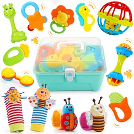 14-Piece Rattles Teething Ring Set with Storage Box, Baby Toy from 0-12 Months Baby Gift Boy Girl Baby Toy from 0-12 Months Montessori Toy Baby from 0-12 Months Newborn Gift