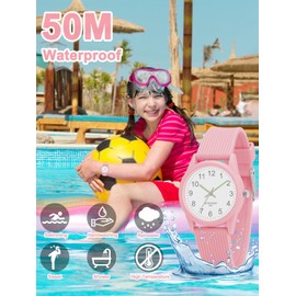 TENOCK Analogue Children's Watches for Boys Girls Children's Watches Time Learning 5ATM Waterproof Children's Watch Easy to Read for Age 4-12 Children Large Birthday Gifts, Baby-pink, Modern