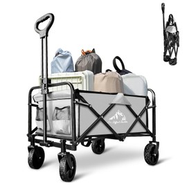 VOYSIGN Foldable Wagon Cart, Collapsible Wagon Cart with Heavy Duty Wheels, 220Ibs Portable Folding Utility Wagon for Groceries, Beach, Camping, Outdoor Activities, Gray