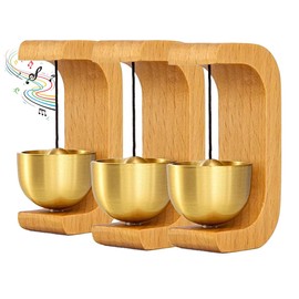 3 PCS Wooden & Brass Shopkeeper’s Bell Door Chime – Magnetic or Adhesive, Vintage-Style Rustic Bell for Door Opening Alerts in Home, Cafe, Garden(3P,Apricot)