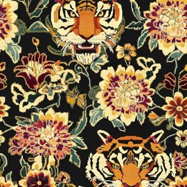 Tiger Floral Peel and Stick Wallpaper Vintage Boho Dark Floral Contact Paper Flower Wall Mural Home Vinyl Waterproof Self Adhesive Removable Renter Friendly Wall Paper 17.5" x 393"