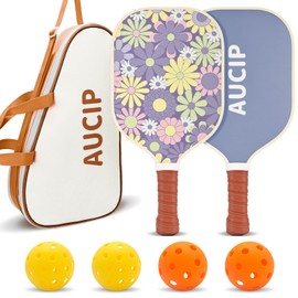 AUCIP Pickleball Paddles Set of 2, Lightweight Fiberglass, USAPA Approved, Complete Set with 2 Paddles, 4 Balls, 1 Bag for Women Youth