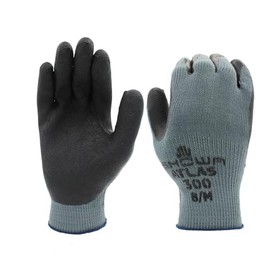 SHOWA Atlas 300 Natural Latex Palm Coated General Purpose Work Glove with Poly/Cotton Liner, 10-Gauge, Black, Small (1 Pair)