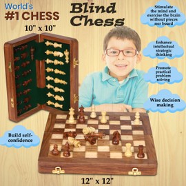 Rosewood Foldable Travel Chess Set for The Blind or Those with Low Vision or Visually Impaired - Large (12 inches)