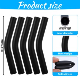 5 Pcs Silicone Straw Tips, Reusable Black Silicone Straw Cover Food Grade Rubber Metal Straws Tips Flex Elbow Silicone Straw Covers for Stainless Steel Metal Straws 0.31inch Wide (8mm Outdiameter)
