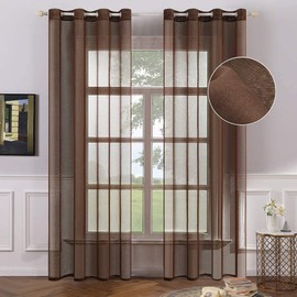 MIULEE 2 Panels Chocolate Brown Semi Sheer Window Curtains Elegant Grommet Top Window Voile Drapes/Treatment Linen Textured Panels for Bedroom Living Room (54X72 Inches Dark Brown)