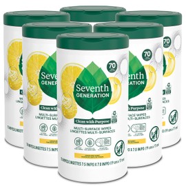 Seventh Generation Multi Surface Wipes Lemon Zest scent Pack of 6 All Purpose Cleaning with 100% Essential Oils and Botanical Ingredients 70 count