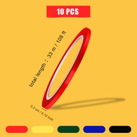 AIEX Chart Tape Whiteboard Tape 3 mm Wide Whiteboard Tape Whiteboard Art Tape Artist Tape Marking for School, Office and Home (Pack of 10, 5 Colours)