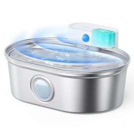 uahpet Upgrade Stainless Steel Cat Water Fountain Pro, Battery Operated Cat Fountain, Pet Water Dispenser for Cats Dogs with Water Level Window, 67oz/2L