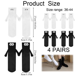 Swiftctrl 4 Pairs of Magnetic Couples Socks Funny Black and White Design Magnetic Connection for Hands Great for Gifts and Daily Use One Size (UK 3-16)