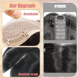 JGS1996 Hair Toppers for Women Real Human Hair Extensions with Thinning Hair No Bangs Clip in Wig Topper Upgrade 3.9x4.7Inch Silk Base Human Hair Crown Toppers Hair Pieces Jet Black