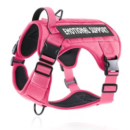 Belababy Tactical Anti Pull Dog Harness Small Medium Large Dog, Adjustable Front Clip Service Dog Vest with Handle, Breathable Military Assistance Dog Harness for Working Training, Dazzling Pink, L