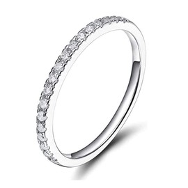 Koguxuix 925 Sterling Silver Wedding Band Cubic Zirconia Crystal Half Eternity Stackable Engagement Ring (6)