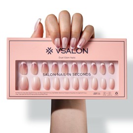 VSALON Short Coffin Press-On Nails - 42 PCS Pink French Tip & Ombre Alternative Nails - Reusable Nail Kit with UV Glue, Easy Tabs, Nail Glue & Remover