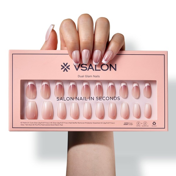 VSALON Short Coffin Press-On Nails - 42 PCS Pink French